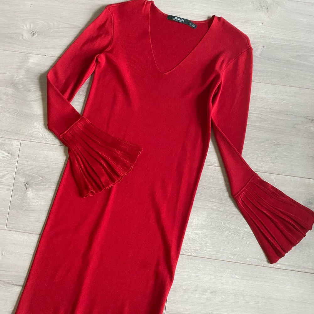 Red Midi Ralph Lauren Size XS Ribbed Sweater Dress